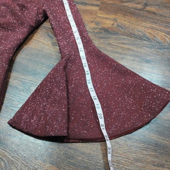 JVN Homecoming Prom Retro 70's Glam Y2K Bell Sleeve Glitter Dress Burgundy XS - Picture 10 of 14